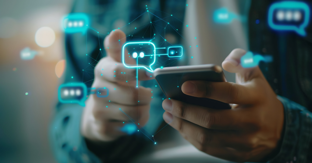Interfaz conceptual de un asistente virtual interactuando con clientes en WhatsApp y sincronizando datos de ventas en tiempo real.